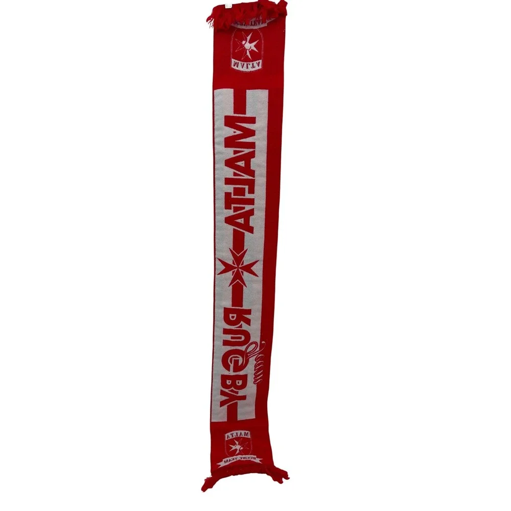 Unbranded Scarf Unisex OS Red Malta Rugby Team Knit Fringed Sports Fan Accessory